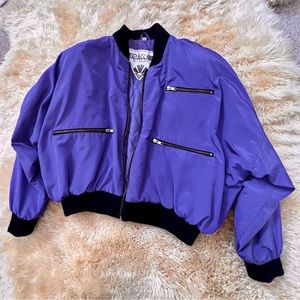 Vintage retro 80s 90s women's cropped purple spring bomber zipper jacket